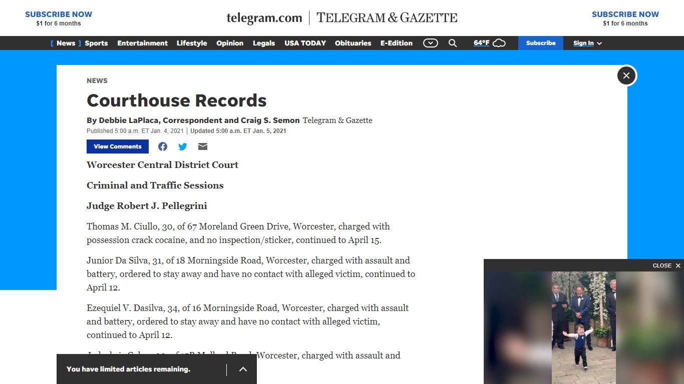 Courthouse Records - Worcester Central District Court - Telegram & Gazette