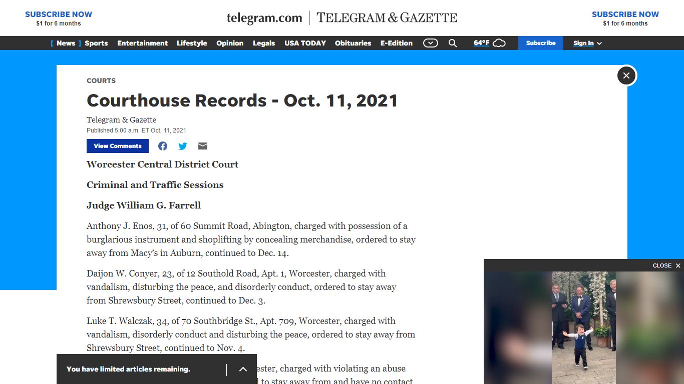 Courthouse Records - Oct. 11, 2021 - The Worcester Telegram & Gazette